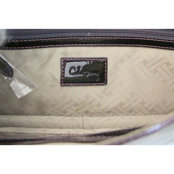 7.2"x14.5" Cole Haan PATENT BROWN WOVEN GENUINE LEATHER FLAP LRG CLUTCH HANDBAG - Picture 10 of 10